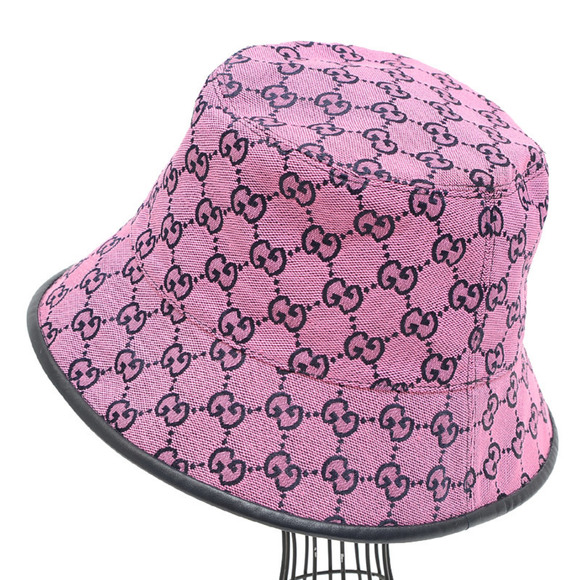 Gucci GG Pattern Fedora Hat Bucket Pink/Black 656573 L/59 size - Picture 2 of 7